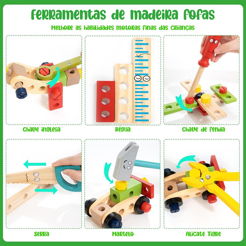 Brastoy Kit Caixa Maleta Madeira Infantil com Ferramentas Montessori