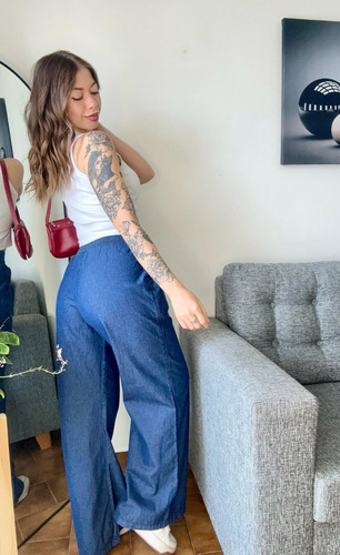 Palazo Jean Mujer Pantalón Dama Ancho Tendencia Moda Cintura
