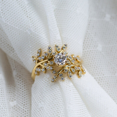 Anillo De Apertura De Hojas De Zircon De Estilo Magnífico