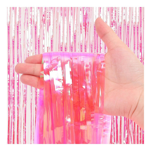 2 Cortinas Tornasol Iridiscente Para Fiesta Unicornio Sirena Color Rosa Iridiscente