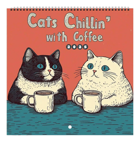 Jy Calendário De Parede Mensal Coffee Cats De 12 Meses