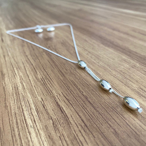 Imagen 4 de 8 de Collar Y Aretes De Plata 925 Set Cadena 43cm Mujer Agalea