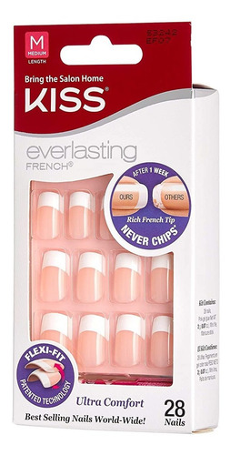 Kiss Everlasting Ef07 - Kit De Uñas Francesas Medianas, 28 U