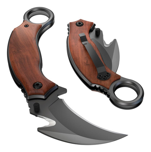 De Bolsillo  Mejor   Karambit Mango De Madera Clip  Hoj...