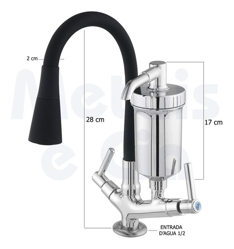 Torneira Bancada Gourmet Preta Flexível 2 Jatos Com Filtro