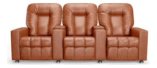 Poltrona Ergonômico Reclinável Lyam Decor Sala De Cinema Romeo De 3 Lugares Cor Camel Com Tecido Liso De Facto E Pés De Madeira Revestido Em Aluminio