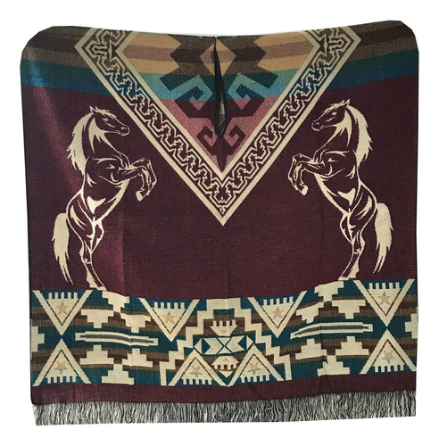 Poncho Original  Caballos Bordado Doble Faz