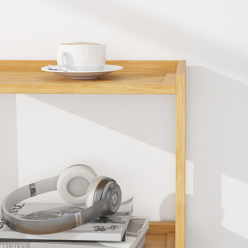 Cómoda De Madera Con Un Cajón Y Estante De Bambú Para Libros Color Café