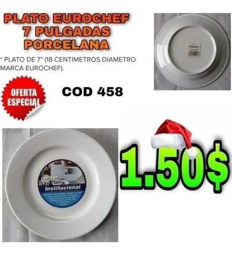 Imagen 1 de 3 de Plato Eurochef 7 Pulgadas Porcelana Somos Tienda Cod 458