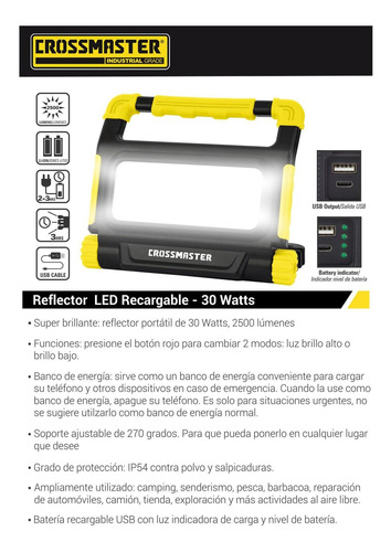 Imagen 2 de 3 de Reflector Led Recargable 2500 Lm 30 W Crossmaster