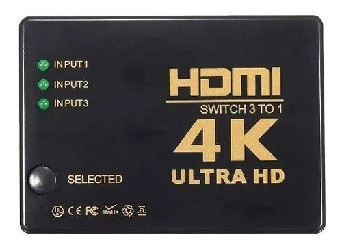 Hub Switch Hdmi 3x1 Ultra Hd 4k 5 Porta Controle Remoto 3d