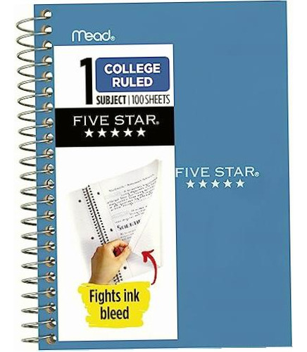 Five Star Spiral Notebook, 1 Subject, College Ruled Paper