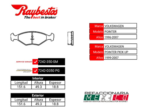 Juego Balatas Volkswagen Pointer Pickup 99-01 Delantera | Envío gratis