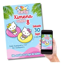 Comprar Invitación Digital Hello Kitty Pool Party Albercada