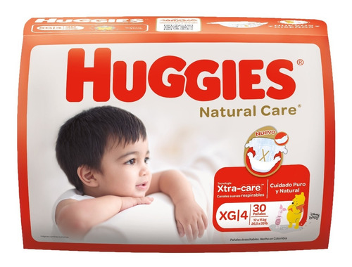 Imagen 2 de 3 de Pañales Para Bebe Huggies Natural Care Talla Xg 30 Und