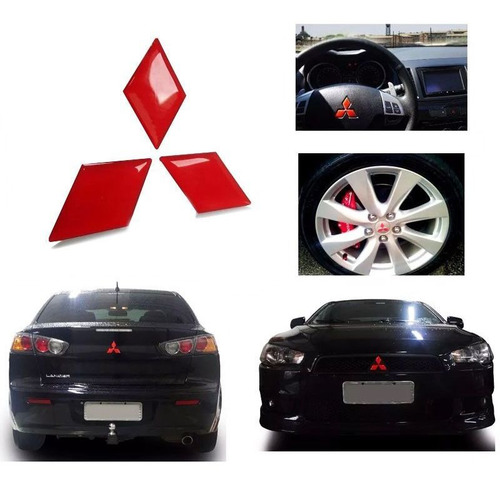 Imagem 1 de 5 de Kit Adesivos Logo Lancer Resinado Vermelho Refletivo 7 Peças