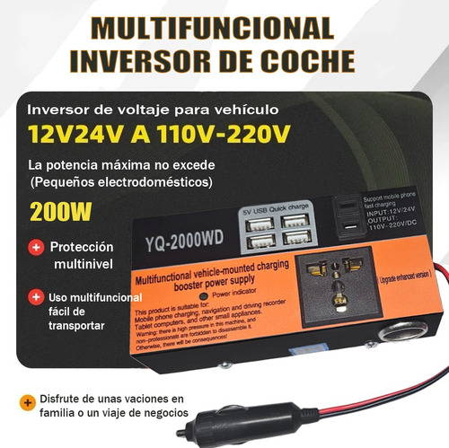 Inversor De Voltaje Auto Convertidor Corriente 200w 12v-220v