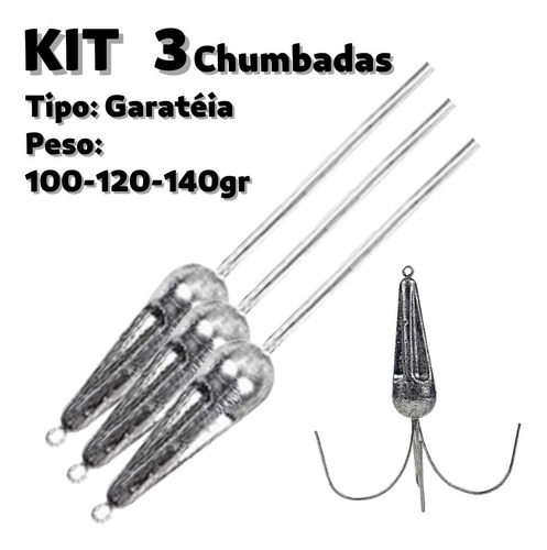 Kit Com 3 Chumbada Garatéia Pesca De Praia - 100g-120g-140g