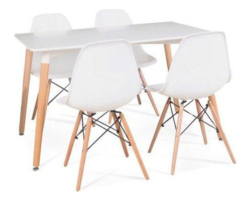 Juego Comedor Eames Mesa Rectangular 120x80 + 4 Sillas Color Blanco Diseño de la tela de las sillas Liso