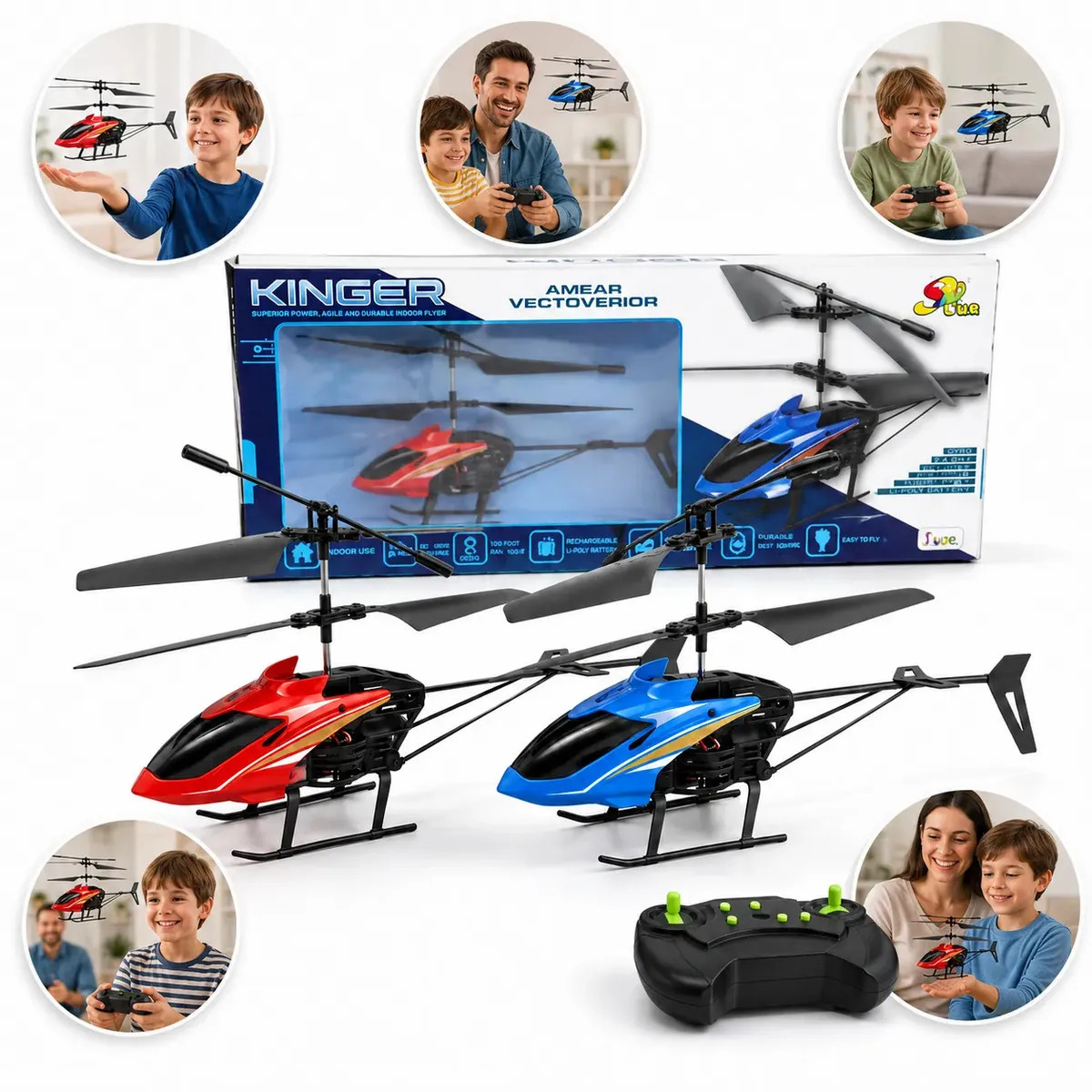 Helicóptero de Controle Remoto Popsy Com Luz LED e Giroscópio, Fácil de Controlar