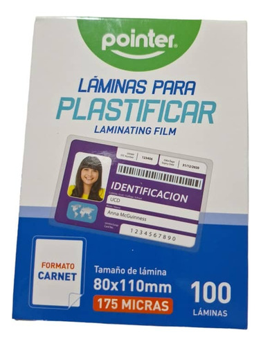 Lamina De Plastificado Carnet 80x110mm 175 Micras Pointer