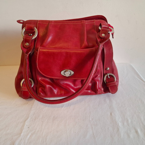 Cartera Bolso Grande Compartimentos Cuero Vacuno Impecable Rojo Lisa Níquel Rojo (Usado)