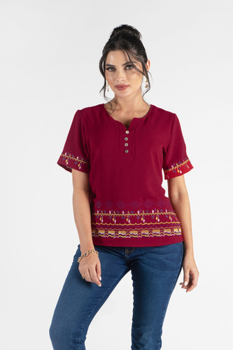 Blusa Dama Vino Bordado Manga Corta Mundo Terra 155136