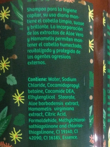 Imagen 2 de 2 de Shampoo Para Cabellos Normales Con Aloe Vera Y Hamamelis Hierbas Del Oasis Vegan Sin Parabenos