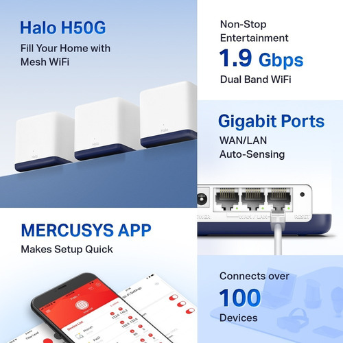 Wi-fi Malla Mercusys Halo H50g Ac1900 Dual Banda (3-pack)