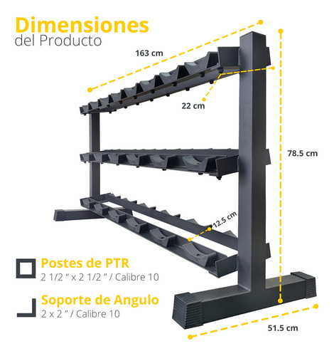 Rack Para 10 Pares De Mancuernas Redonda Tayga Gym Color Negro