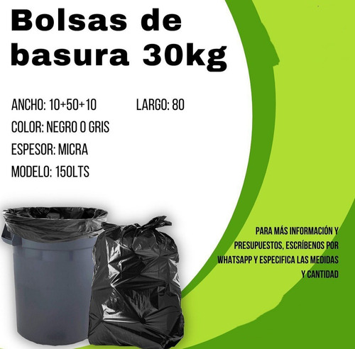 Bolsas Plasticas Negra Basura 30 Kilos (200 Unidades)