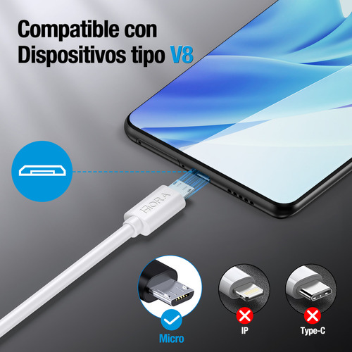 Cable 2mts V8 Microusb Android Datos Carga Rápida 1hora