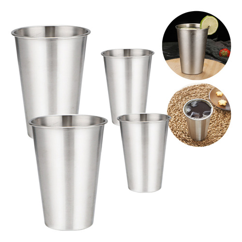 4 Copos Inox Com Borda Grande + Pequeno Copão Inoxidável