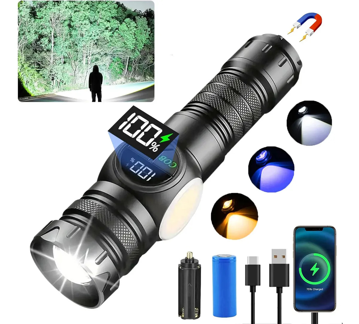 Lámpara Táctica Anbolm Led 120000lúmenes Led Linterna Ultra Potente Con 9 Modos Deiluminación,aleación De Aluminio,lámpara Led Portátil Con 9 Modos Iluminación,duradera E Impermeab