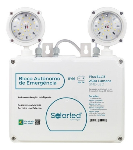 SolarLed SLL13 LED luminária de emergência com bateria recarregável 26W 90V/240V