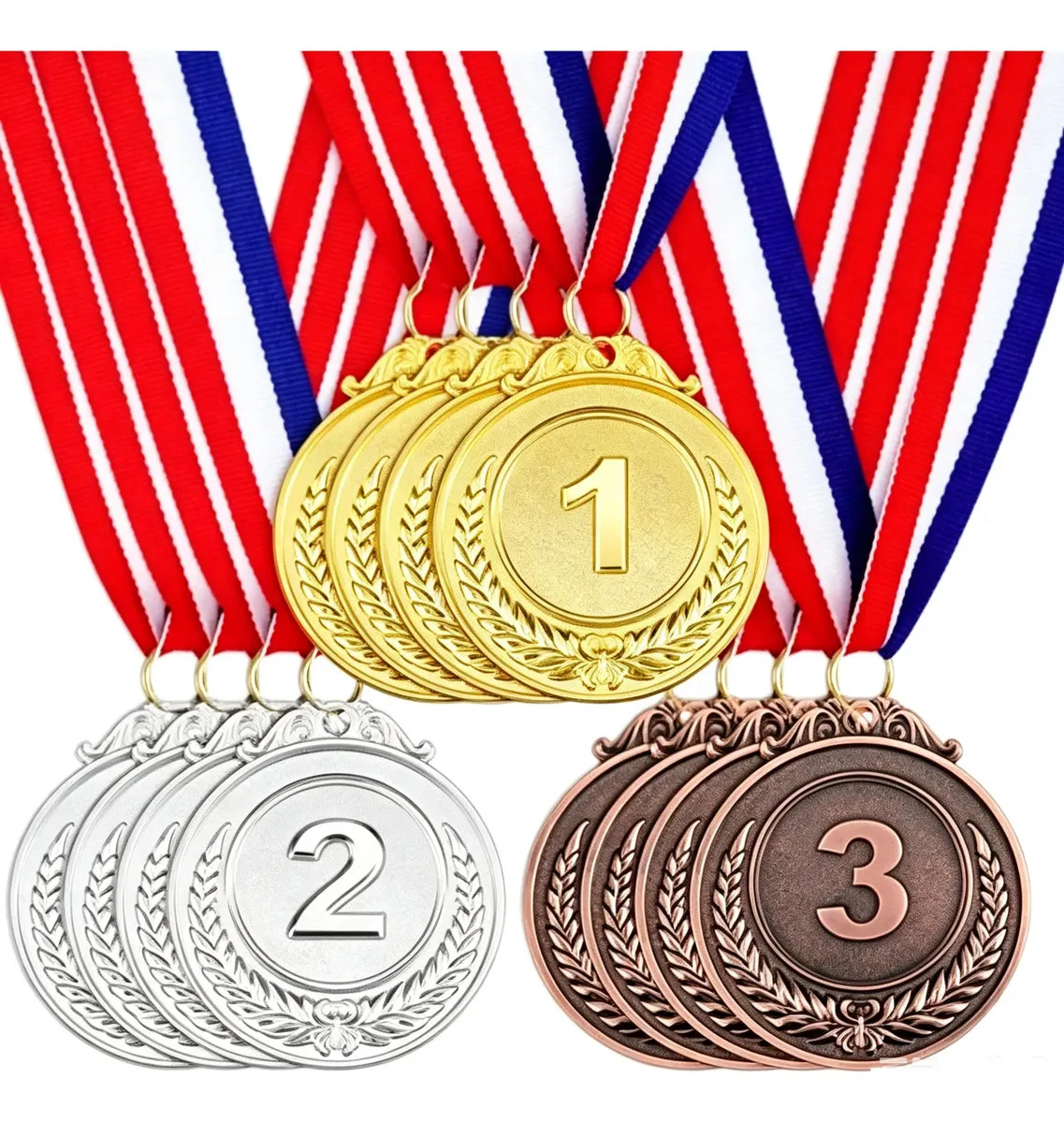 Pack de 12 Medallas para Premios de Competición con Cinta, en Oro, Plata y Bronce, de Aleación de Zinc