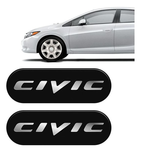 Kit Par De Adesivos Emblema Coluna Civic Linha Resinado
