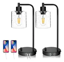 Comprar Juego De 2 Lamparas De Mesa Industriales Con 2 Puertos Usb