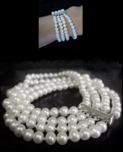 Imagem 3 de 5 de Pedras - Pulseira 4 Voltas Pérolas Fecho De Prata, Cód160p61