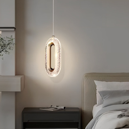 Luminária Pendente Anel De Cristal Oval Led 8w Cor Ajustável