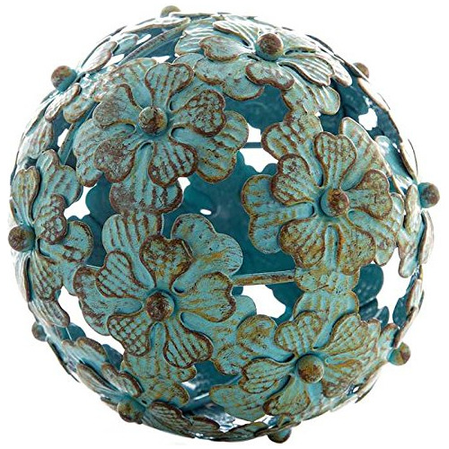 Esfera Decorativa Flor Metal Azul Antiguo