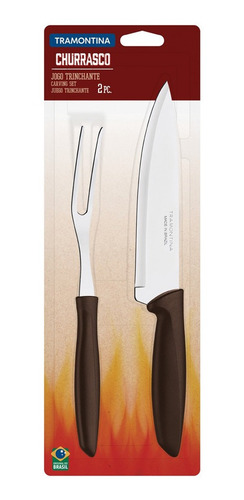 Imagem 5 de 9 de Jogo Faca Chef + Garfo Trinchante Churrasco Inox Tramontina