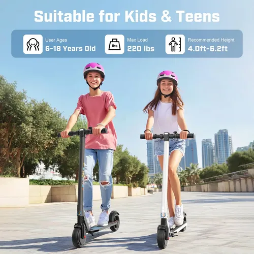 Patinete Eléctrico Para Niños De 250W, 3 Velocidades Hasta 20 Km/h, Luces LED De Colores, Capacidad 100 Kg, Azul