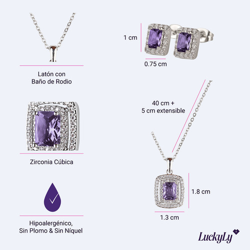 Set Joyería Mujer Collar Aretes Mamá Navidad Luckyly Color Lila