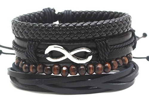 Pulseira Masculina Couro Infinito Jogo Com 4 Un. I1597