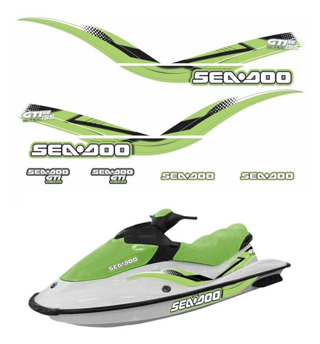 Kit Adesivo Jet Ski Para Sea Doo Gti 2007 14821 Cor VERDE/PRETO