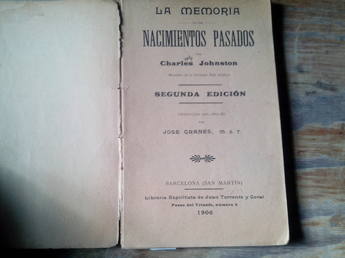 Johnston. La Memoria D Ls Nacimientos Pasados1906 (Usado)