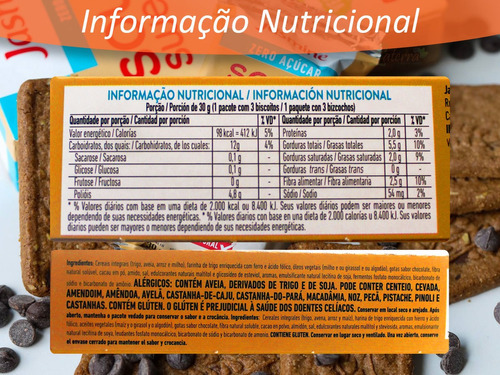 Kit 6 Biscoito Cereais Chocolate Zero Açúcar Jasmine 90g
