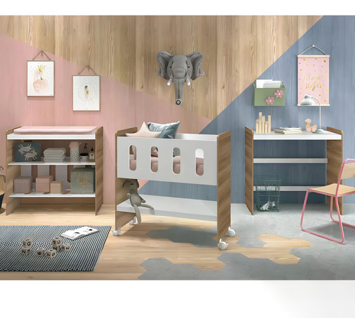 Minicuna 3 en 1 Zain con colchón, muebles Reller, color blanco mate/mezzo