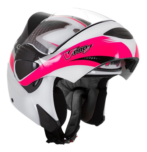 Capacete para moto  escamoteável Pro Tork V-Pro  Jet 2  branco e rosa jet 2 tamanho 62 